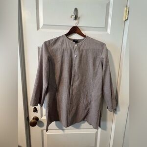 Eileen Fisher Organic Cotton Button-up Top in Brown